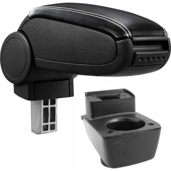 Loketní opěrka PROTEC Loketní opěrka Ford Fiesta MK7, černá syntetická kůže, bílé prošívání