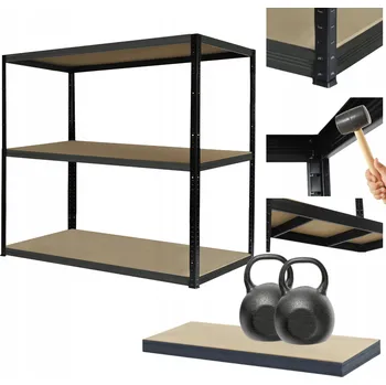 Dílenský regál Kovový regál do garáže a skladu BLACK HELIOS 106x120x50cm, 3 police, nosnost 275kg PL