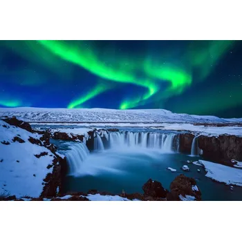Obraz Obraz Na Plátně Polární záře nad vodopádem 40x30