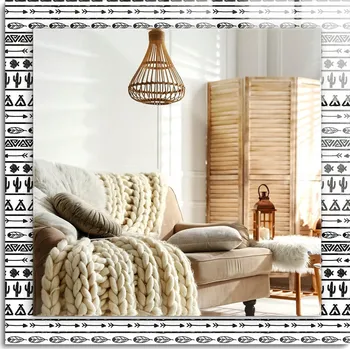 Zrcadlo Zrcadlo s potiskem nástěnné dekorativní svislé vodorovné Kaktusy šípy týpí 60x60 cm