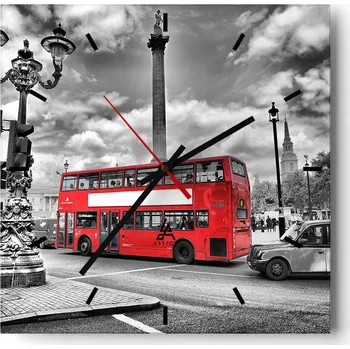 Hodiny Velké nástěnné hodiny 40x40 cm Města - Skleněné čtvercové tiché hodiny