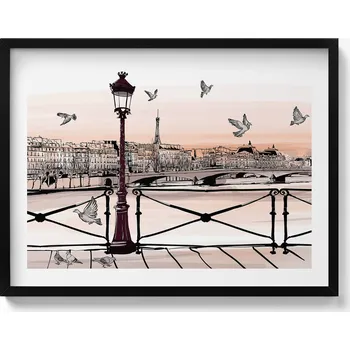 Obraz Obraz s černým rámem a grafikou na zeď Západ slunce nad Seinou 80x60 cm