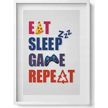 Obraz Elegantní obraz do obýváku Nápis pro hráče Eat sleep game repeat 50x70 cm