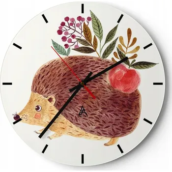 Hodiny Nástěnné hodiny do kuchyně 30x30 Ježek Skleněné hodiny do obýváku Loft Tiché