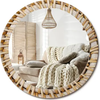 Zrcadlo Kulaté dekorativní zrcadlo k zavěšení na zeď, průměr 80 cm, Pletené