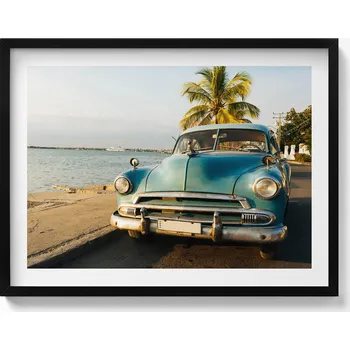 Obraz Závěsný obraz rámeček černé barvy - Modré auto u moře 80x60 cm