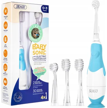 Elektrický zubní kartáček Sonický kartáček na zuby pro děti 0-3 roky MODRÝ TUČŇÁČEK SEAGO