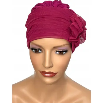 Pokrývka hlavy Turban Kama fuchsiový s voálkou, bambusová čepice vhodná i po chemoterapii