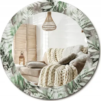 Zrcadlo Zrcadlo s potiskem do koupelny, kuchyně, předsíně. Akvarelové listy, průměr 60 cm.