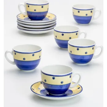 Kávová sada 6x keramický šálek s podšálkem modrá žlutá