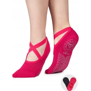 Dámské ponožky Ponožky kotníkové ponožky na jógu z ABS černé a fuchsiové 2PAK 35-38 YOCLUB