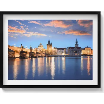 Obraz Dekorativní nástěnný obraz v černém rámu - Městská krajina večer 80x60 cm