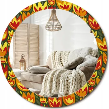 Zrcadlo Stylové kulaté zrcadlo na zeď s potiskem na skle Tulipány retro průměr 80 cm