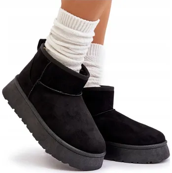Dámská zimní obuv ZIMNÍ BOTY ZATEPLENÉ KOŽÍŠKEM EKO SEMIŠOVÉ NA PLATFORMĚ ČERNÉ 40