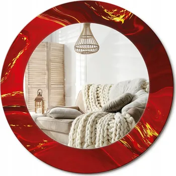 Zrcadlo Zrcadlo s potiskem do koupelny, kuchyně, předsíně, průměr 50 cm, červený mramor