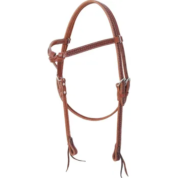 Westernová uzdečka POOL´S zdobená BASKET vzorem, jedna velikost, hnědá