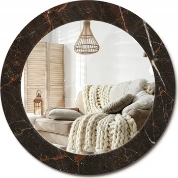 Zrcadlo Stylové kulaté zrcadlo na zeď s potiskem na skle - Hnědý mramor, průměr 60 cm