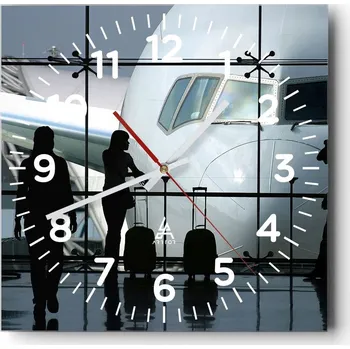 Hodiny Kuchyňské nástěnné hodiny 30x30 Letadlo Skleněné hodiny do obýváku Moderní Tiché