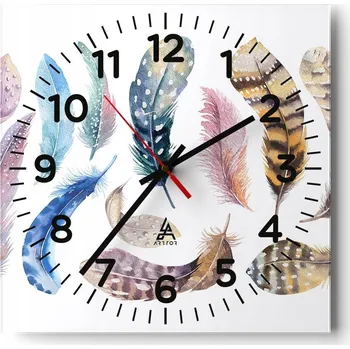 Hodiny Kuchyňské nástěnné hodiny 30x30 Ptačí Pírka Skleněné hodiny do obýváku Tiché