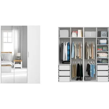 Šatní skříň BRW FLEX šatní skříň 200/13, bílá/bílý lesk/zrcadlo