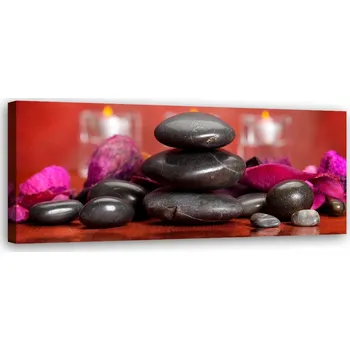 Obraz OBRAZ DO OBÝVACÍHO POKOJE Kameny Zen na červeném pozadí NA PLÁTNĚ 90x30