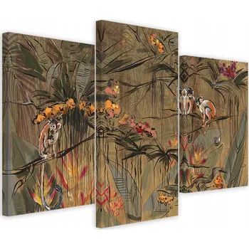 Obraz OBRAZ TRYPTYK Opice v džungli 120x80