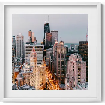 Obraz Obraz na zeď v bílém rámu Panorama velkoměsta večer 50x50 cm