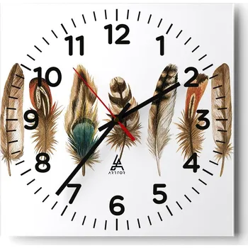 Hodiny Kuchyňské nástěnné hodiny 30x30 Ptačí Pírko Skleněné hodiny do obýváku Tiché