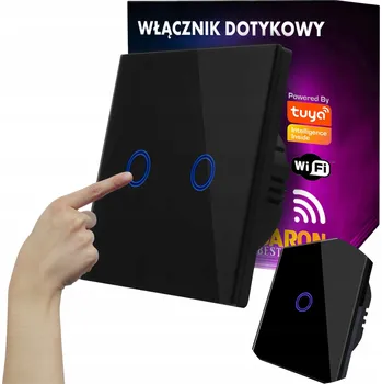 vypínač Dotykový vypínač světla černý skleněný dvojitý WIFI+RF Tuya Smart Life