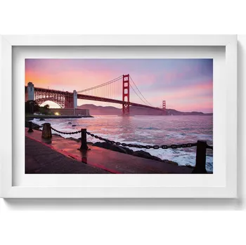 Obraz Dekorativní obraz v bílém rámu do obýváku Pohled na most Golden Gate 30x20 cm