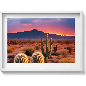 Obraz Obraz v bílém rámu na zeď Západ slunce v poušti 70x50 cm