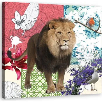Obraz OBRAZ DO OBÝVÁKU Lev a ptáci koláž 40x40