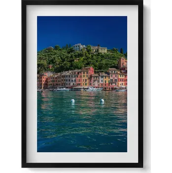 Obraz Obraz s černým rámem a grafikou na zeď Lodě plující v Portofinu 50x70 cm