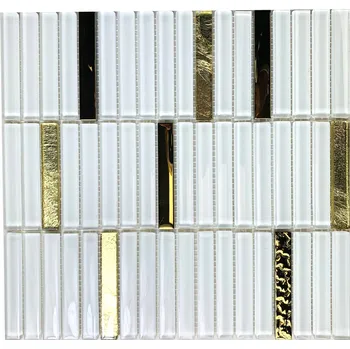 Obklad Skleněná mozaika bílá, zlatá ALISEDA GLAM HARMONY, obkladová dlaždice bílá
