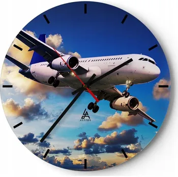 Hodiny Nástěnné hodiny do kuchyně 30x30 Letadlo Skleněné hodiny do obýváku Loft Tiché