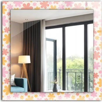 Zrcadlo Koupelnové zrcadlo na stěnu s dekorativním skleněným rámem 60x60 cm - Květinový vzor