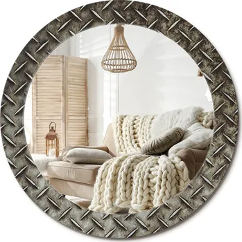 Zrcadlo Nástěnné Zrcadlo s ozdobným skleněným rámem, průměr 70 cm, ocelová textura