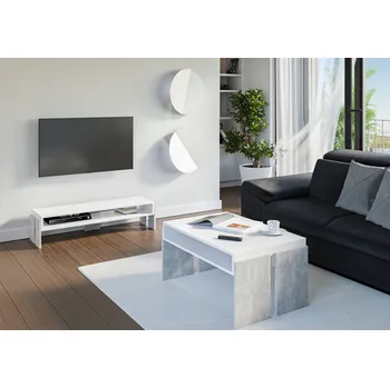 Televizní stolek Rumba TV stolek bílý Stonr Skříňka RTV bílá matná/beton