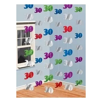 Barevná dekorativní závěsná girlanda 30 let, 6 ks, 210 cm