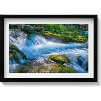 Obraz Dekorativní nástěnný obraz v rámu s grafikou loftu: Divoký potok v lese, 60x40 cm