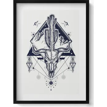 Obraz Obraz grafika v černém rámu Geometrický vzor zvířecí lebky 50x70 cm