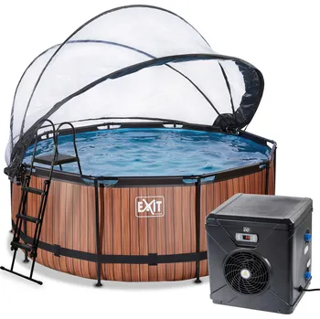 Bazén Exit ø360 x 122 cm s pískovou filtrací, krytem a tepelným čerpadlem Moderní design, multifunkční kryt, filtrace, schůdky