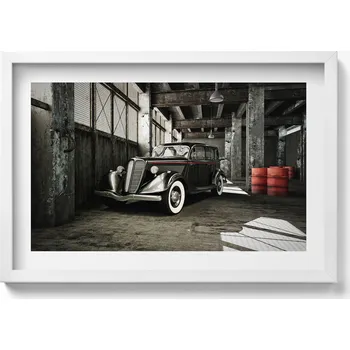 Obraz Obraz grafika v bílém rámu Klasické auto ve staré továrně 60x40 cm