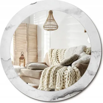 Zrcadlo Kulaté nástěnné dekorativní zrcadlo ve skleněném rámu průměr 70 cm Bílý mramor