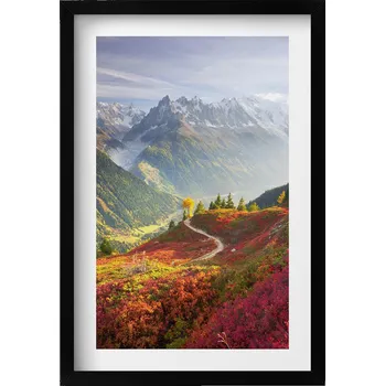 Obraz Dekorace, obraz s grafikou v krásném rámu - Horská krajina a barevná louka, 40x60 cm