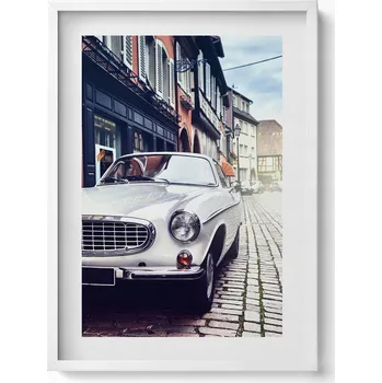 Obraz Dekorativní nástěnný obraz v bílém rámu s grafikou Retro auto 50x70 cm
