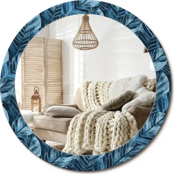 Zrcadlo Stylové kulaté zrcadlo na zeď s potiskem, motiv Listy džungle, průměr 80 cm