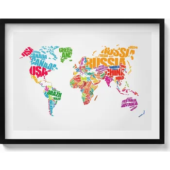 Obraz Ozdobný nástěnný obraz v černém rámu s grafikou loft Mapa světa 80x60 cm