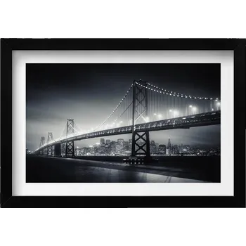 Obraz Elegantní obraz do obýváku v černém rámu Most v noci San Francisco 30x20 cm