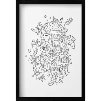 Obraz Dekorativní obraz v rámu do obýváku Ilustrace line art dívky 40x60 cm